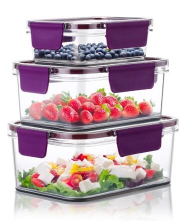 Fridge-Safe Airtight Container Trio – 300ml/800ml/1200ml (Purple)