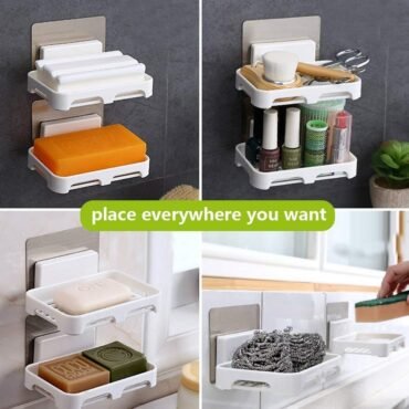 Wall-Mounted Soap Tray – No-Drill, Self-Draining (1pc)