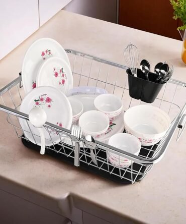 Steel Kitchen Dish Drainer – With Spoon Holder & Tray