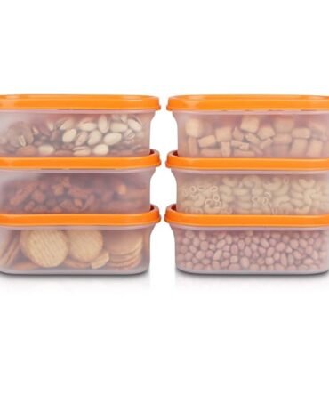 Stackable Plastic Container Set – 6pcs, 250ml (Orange)