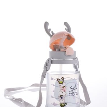 Kids Cartoon Water Bottle – Deer Design (With Straw)
