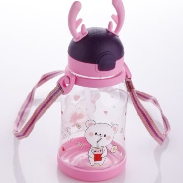 Kids Cartoon Water Bottle – Deer Design (With Straw)