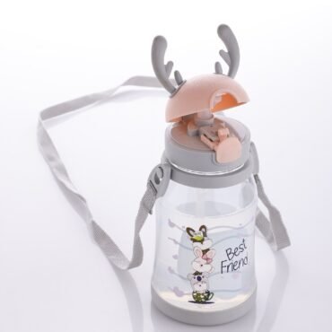 Kids Cartoon Water Bottle – Deer Design (With Straw)