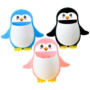Penguin Wall-Mounted Kids Toothbrush Holder – (3 Colour Options)