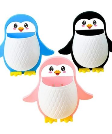 Penguin Wall-Mounted Kids Toothbrush Holder – (3 Colour Options)