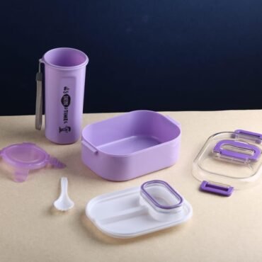 Kids Lunch Box Combo – Tiffin, Bottle & Spoon (Purple)