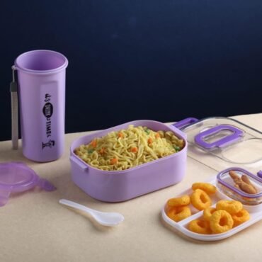 Kids Lunch Box Combo – Tiffin, Bottle & Spoon (Purple)